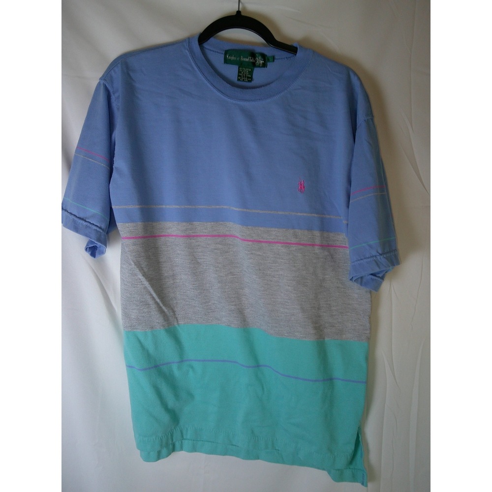 Vintage‎ Knights of the Round Table Mens Large Color Block Striped T-Shirt